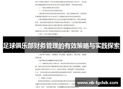 足球俱乐部财务管理的有效策略与实践探索